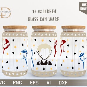 Stripfiguur 16 Oz Glass Can Warp libbey | Anime-Svg | Spel SVG | Archont | Bierglasverpakking | Svg Dxf digitaal downloadbestand voor Cricut