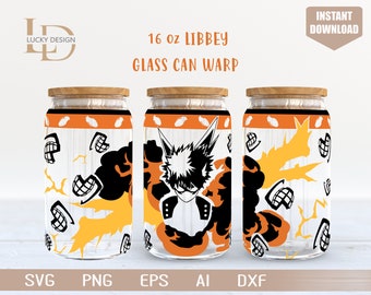 Anime Svg | My Hero Manga 3 16 Oz Glass Can Warp | Japanese Cartoon SVG | Beer Glass  Wrap | Baku |Svg Dxf Digital Download  File for Cricut