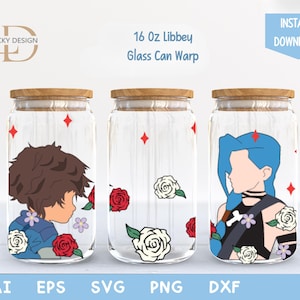 Personaggio dei cartoni animati in formato SVG, lattina di vetro da 16 once, Warp Libbey / Anime SVG / Gioco SVG / Avvolgimento del bicchiere di birra / File di download digitale SVG DXF per Cricut