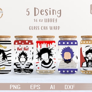 Anime Svg / Manga bundle 1 16 Oz Glass Can Warp libbey / Cartone animato giapponese SVG / Avvolgimento bicchiere di birra / Svg Dxf Scarica file per Cricut