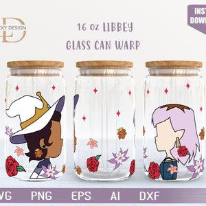 Coppia Cartoon carattere svg 16 Oz Glass Can Warp libbey /Anime Svg /Gioco SVG / Involucro bicchiere di birra / Svg Dxf Download digitale File per Cricut