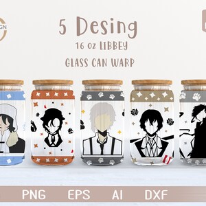 Anime BSD Svg / Manga bundle 1 16 Oz Glass Can Warp libbey / Cartone animato giapponese SVG / Avvolgimento bicchiere di birra / Svg Dxf Scarica file per Cricut
