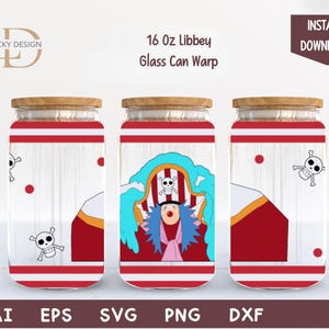 Anime Cartoon character 16 Oz Glass Can Warp libbey | Anime Svg |  Anime SVG  Beer Glass  Wrap | Svg Dxf Digital Download  File for Cricut