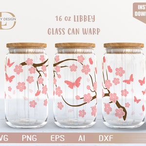 桜 svg 桜 16オンス リビー ラップ SVG | 花と蝶 SVG | SVG Dxf png デジタル ダウンロード | Cricut 用ファイル | バレンタイン ギフト