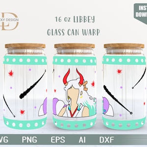Peut se déformer en verre de 16 oz caractère libbey | Anime |Jeu SVG | Archonte | Emballage de verre à bière | Fichier de téléchargement numérique Svg Dxf pour Cricut