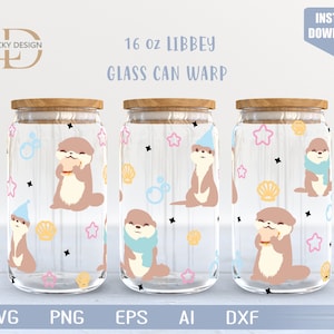 Otter svg 16 Oz Glass Can Warp libbey | otter svg | cute otter svg | funny otter | Beer Glass  Wrap | Digital Download  File for Cricut
