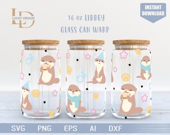 Otter svg 16 Oz Glass Can Warp libbey | otter svg | cute otter svg | funny otter | Beer Glass  Wrap | Digital Download  File for Cricut