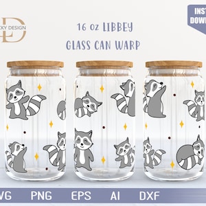 Raccoon 16 Oz Glass Can Warp libbey | Raccoon Svg | Raccoon SVG | Cute svg | Beer Glass  Wrap | Svg Dxf Digital Download  File for Cricut