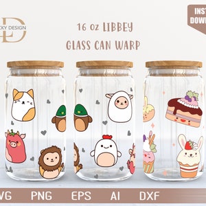 Tutti gli animali 16 Oz Glass Can Warp libbey / Animal Svg /Animal SVG / Cute svg / Beer Glass Wrap / Svg Dxf File di download digitale per Cricut