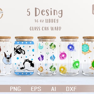 Gen 3 Svg / Anime bundle 5 16 Oz Glass Can Warp libbey / Cartone animato giapponese SVG / Avvolgimento bicchiere di birra / Svg Dxf Scarica file per Cricut
