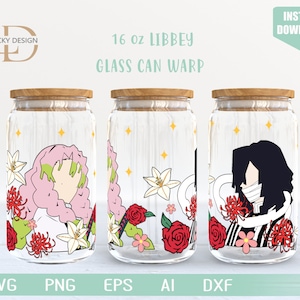 Svg animé | Demon Manga 7 Boîte en verre de 16 oz déformée libbey | Dessin animé japonais SVG | Emballage de verre à bière | Fichier de téléchargement numérique Svg Dxf pour Cricut