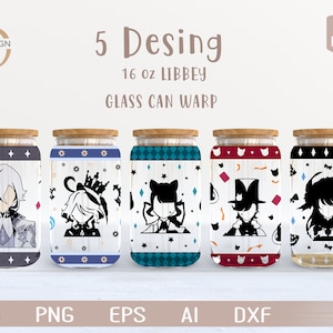 Gen 5 Svg / Anime bundle 5 16 Oz Glass Can Warp libbey / Cartone animato giapponese SVG / Avvolgimento bicchiere di birra / Svg Dxf Scarica file per Cricut