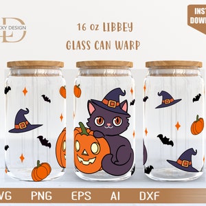 Cat pumpkins svg Cute Ghost 16 Oz Glass Can Warp SVG | Funny Haloween Svg | pumpkins | Nigth Party Halloween | Svg Digital download
