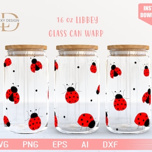 Coccinella Svg 16 Oz vetro può deformare libbey / coccinella / coccinellaSVG / coccinella / involucro di vetro di birra / file di download digitale Svg Dxf per Cricut