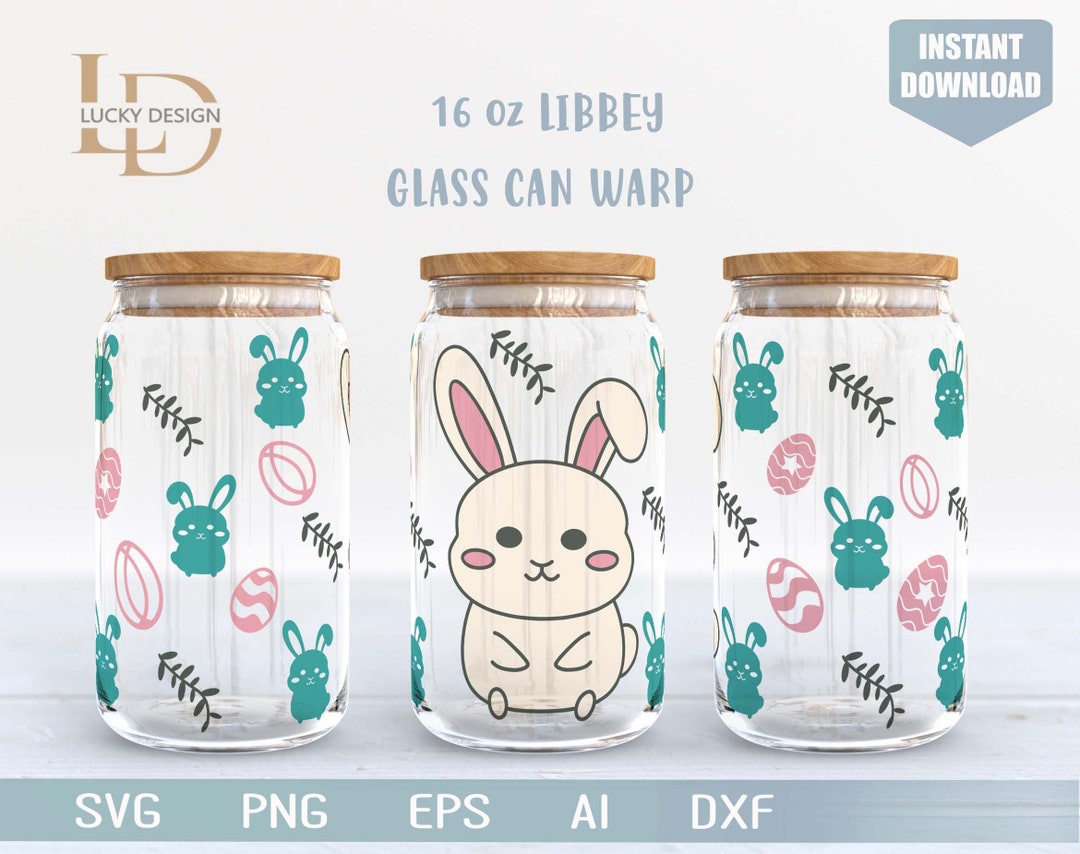 Rabbit Svg Easter Gift 16 Oz Libbey Glass Can Wrap Bunny Svg Easter ...