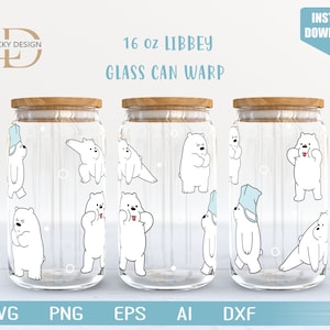 Polar Bear Gift 16 Oz Can Glass Warp| cute Polar Bear Svg | Polar Bear Svg | Sublimation Design Polar Bear | kawaii bear| Digital Download