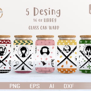 Paquete Demon Manga 1 16 Oz Glass Can Warp libbey / Anime Svg / Japanese Cartoon SVG / Beer Glass Wrap / Svg Dxf Descargar archivo para Cricut