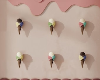 Set of fake 3 Balls Ice Cream with wall Holder for Café Decoration