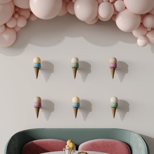 Set of fake 2 Balls Ice Cream with wall Holder for Café Decoration