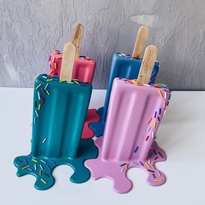 Set of 4 Melted Ice Creams on Stick, Puzzle Fake Ice Cream, Handmade Ice Cream Art With Puzzle