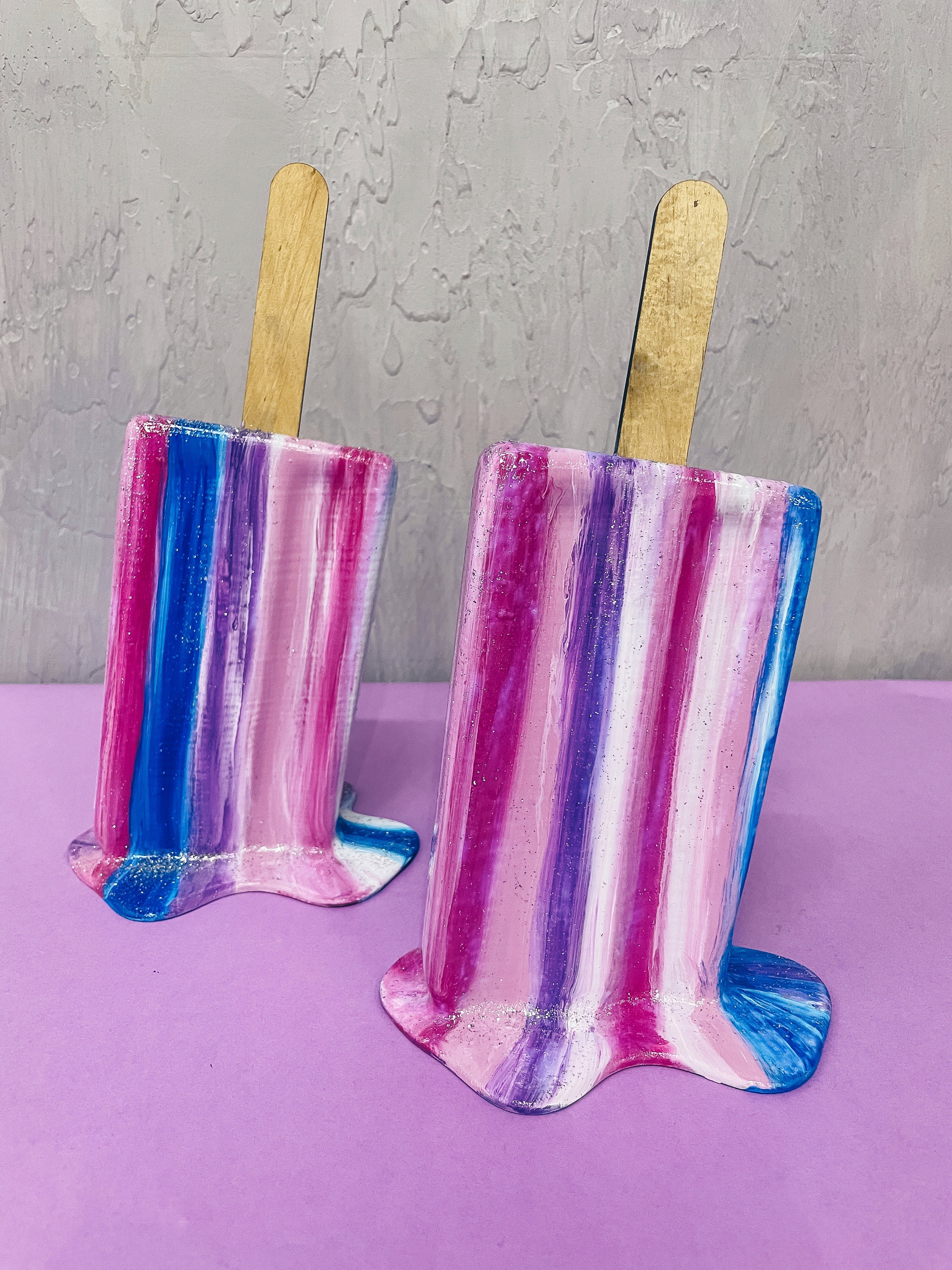 Set of 2 Melted Ice Creams on Stick Handmade Ice Cream Art Etsy