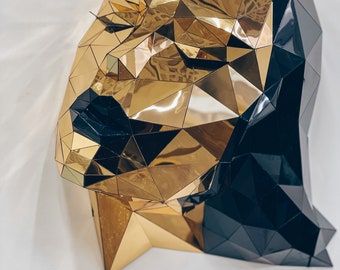 Mirror Gold Low Poly Woman Bust, Geometric Sculpture Art