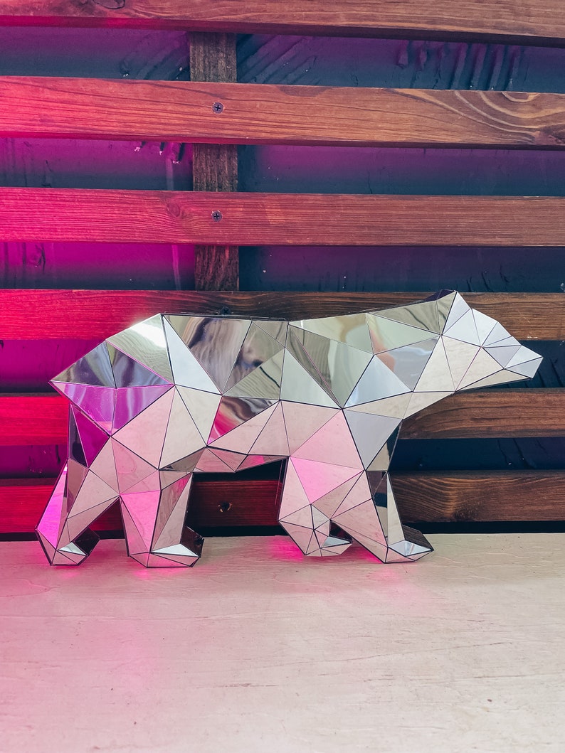 Low Poly Bear Wall Art Wall Decoration Mirror Silver Bear Etsy