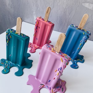Set of 4 Melted Ice Creams on Stick, Puzzle Fake Ice Cream, Handmade Ice Cream Art With Puzzle, Prop Ice Cream