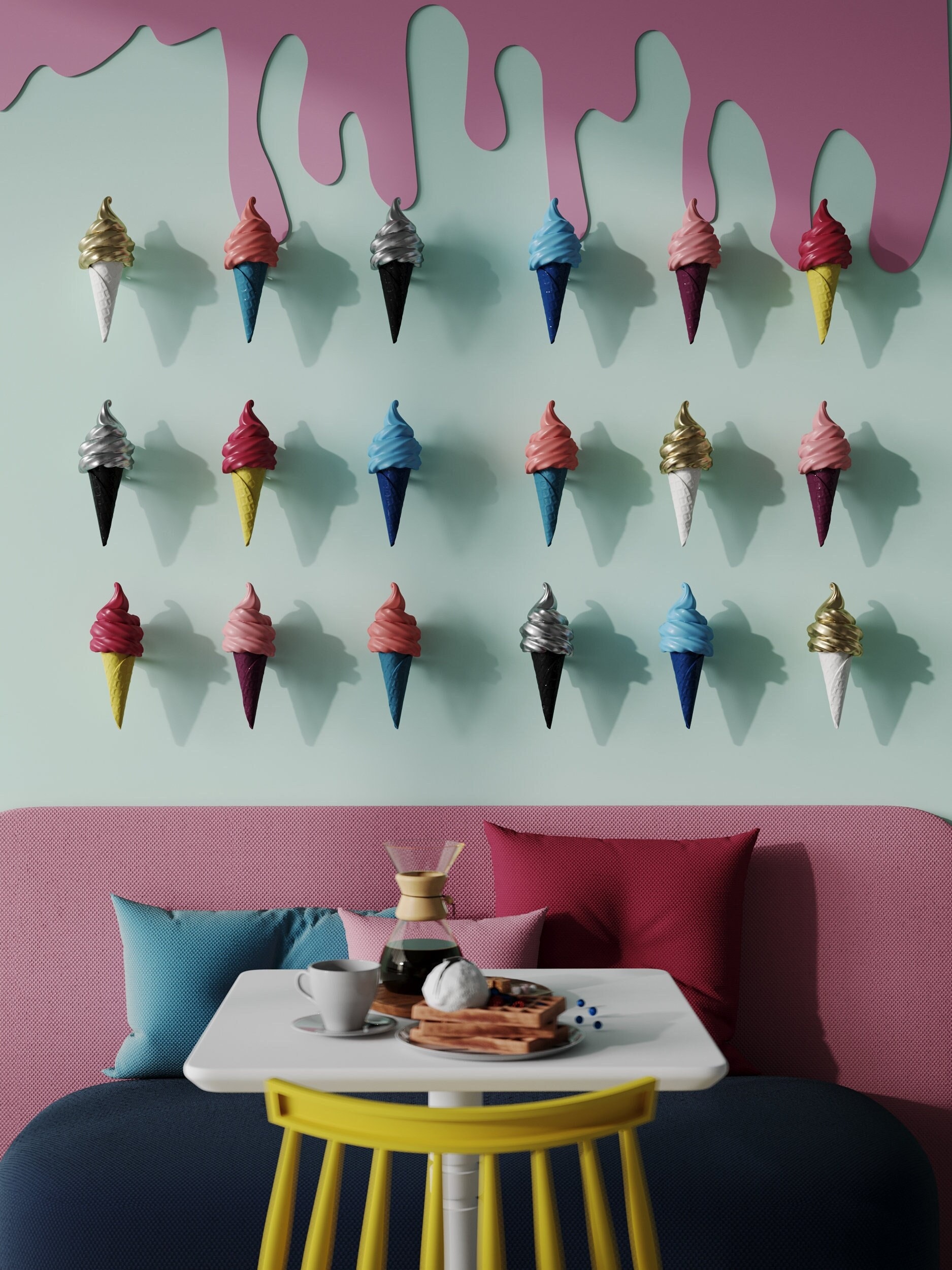 Set of  fake Ice Creams with wall Holder for Café Decoration