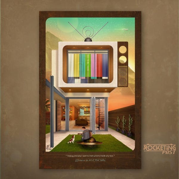 Original Artwork by Rob Taylor Titled: "Unplug and Play" Print 17 in my Rocketing Past Series / Retro Futurism