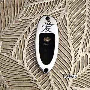 Jack Plate Stratocaster with SILVER or GOLD plate With Chinese, Japanese or Korean/Hangul Character personalized Handmade.