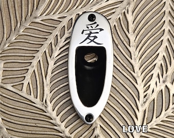 Jack Plate Stratocaster with SILVER or GOLD plate With Chinese, Japanese or Korean/Hangul Character personalized Handmade.