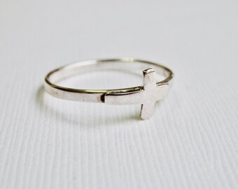 Inverted Cross Ring, Sterling Silver Stacking Ring, Jesus Cross, Crucifix, Unisex Jewelry, Stackable Rings, Christianity