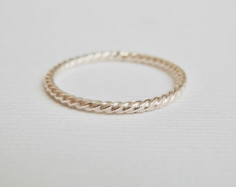 Sterling Silver Stacking Ring Twisted Rope Midi Ring Silver Band 925 Unisex Jewelry Stackable Band