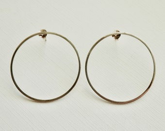 Silver Hoop Earrings, Minimalist Open Hoops, Pushback Hoop Earrings, Sterling Silver, Open Circle, Round Earrings