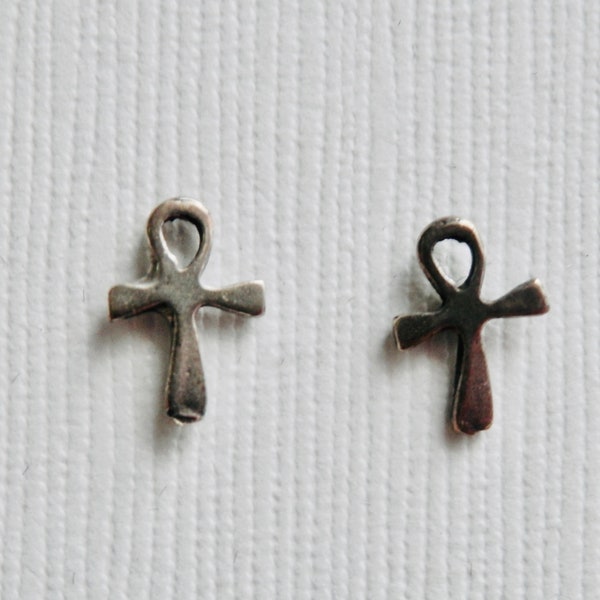 Egyptian Ankh Earrings, Sterling Silver, Egyptian Cross Symbol, Unisex Jewelry, Minimalist Stud Earrings, Ancient Egypt