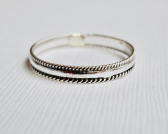 Sterling Silver Stacking Ring Bali Beaded Rope Trim Dark Oxidized Silver Band Unisex Stackable