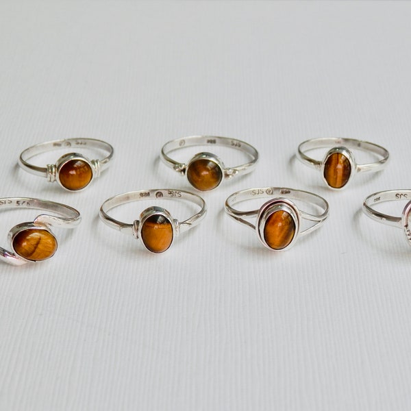 Tigers Eye Rings, Sterling Silver, Solitaire Rings, Natural Stones, Bronze, Assorted Designs Sizes, Gifts For Her, Unisex Rings