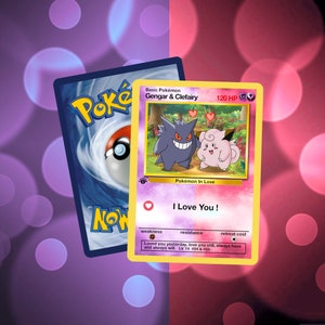 Carte personnalisée Gengar et Clefairy Je t'aime