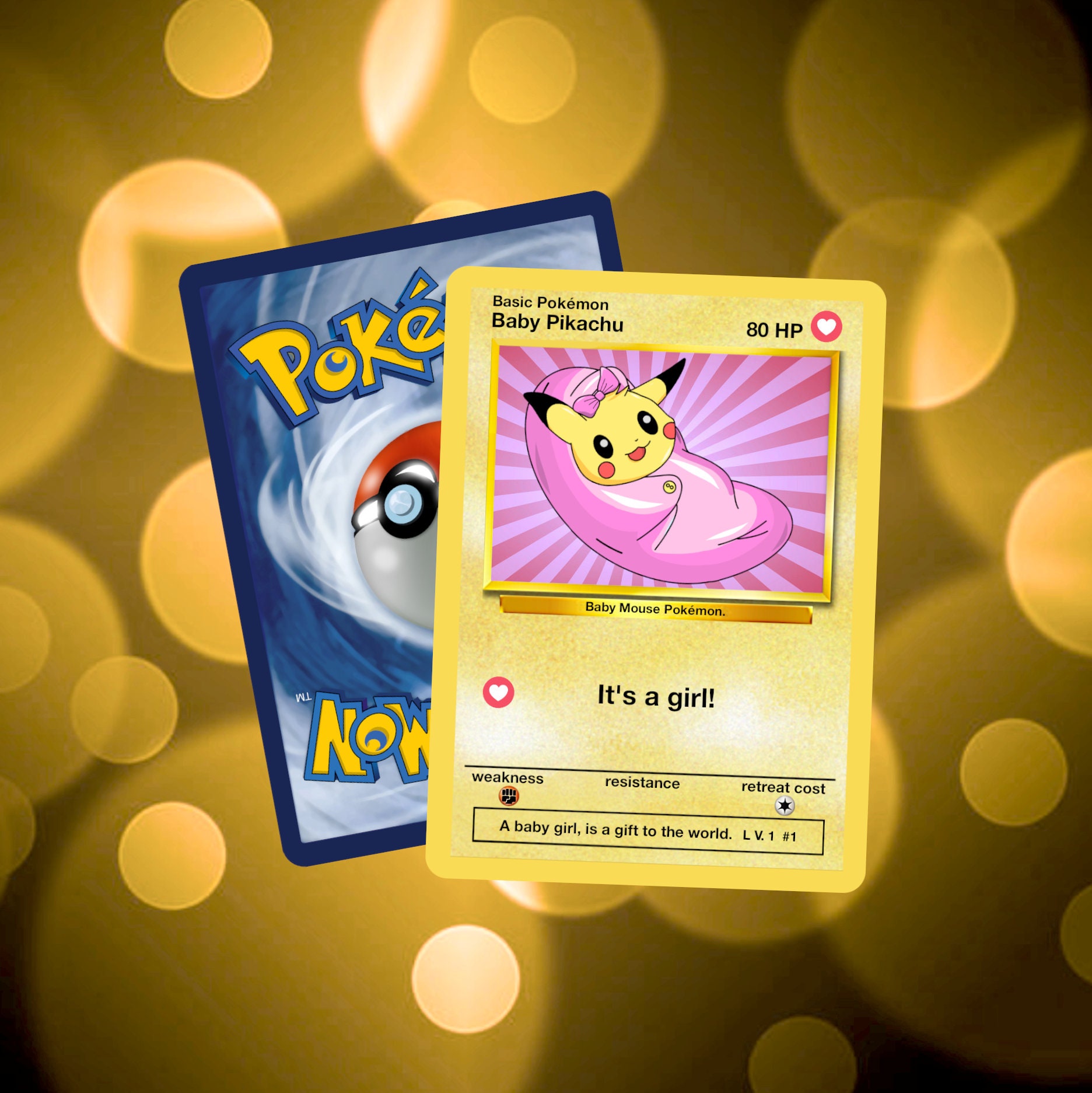 Baby Pikachu its a girl custom pokemon card -  Portugal