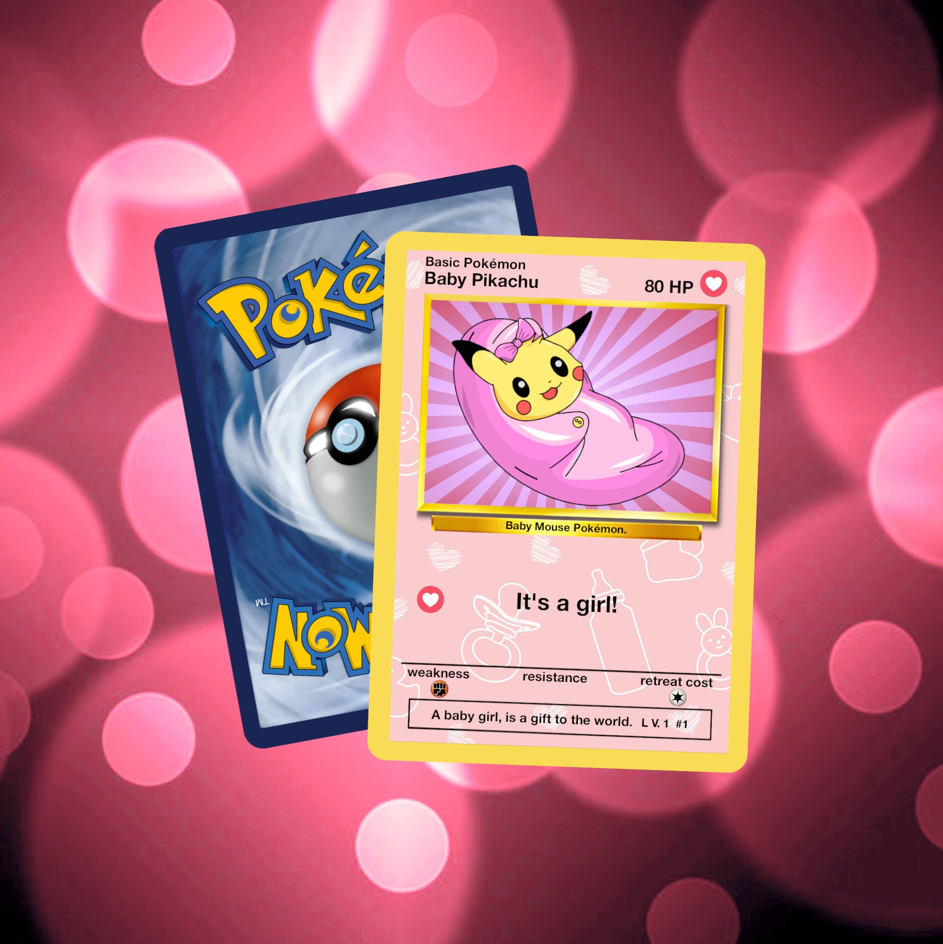 Baby Pikachu Its a Girl Custom Pokemon Card - Etsy