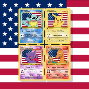 Cartes personnalisées du jour de l'indépendance du 4 juillet Pikachu Charizard Gengar Squirtle