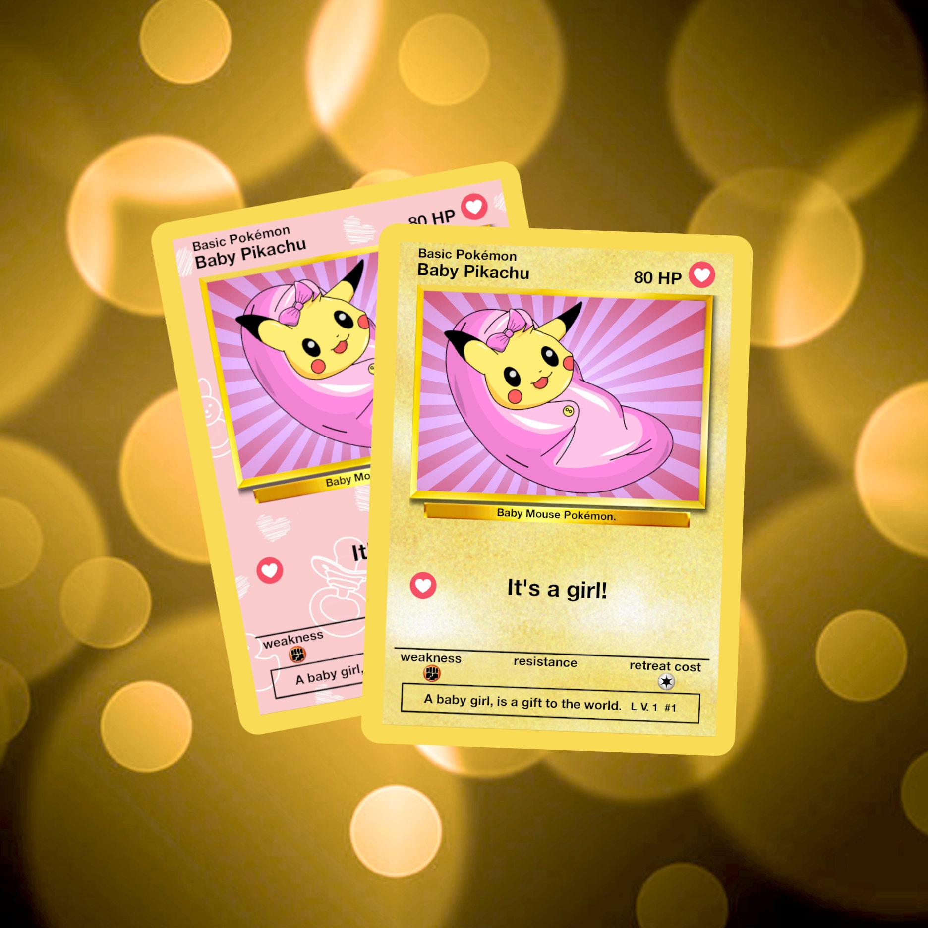 Baby Pikachu Its a Girl Custom Pokemon Card Etsy UK