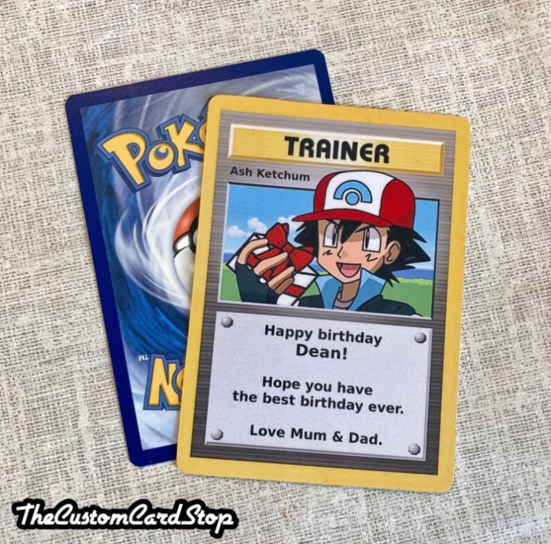 Personalised Custom Made Ash Trainer Birthday Pokemon Card Etsy UK