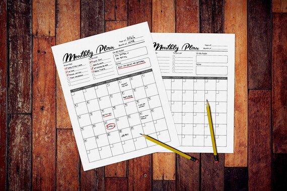 Monthly Planner Printable Monthly Planner Work Planner - Etsy