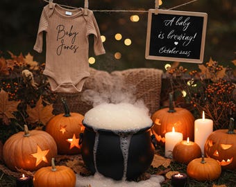 Fall Pregnancy Announcement | Halloween Baby Announcement | Autumn Baby Announcement | A Baby is Brewing | Editable | Autumn baby