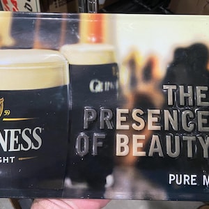 Vintage Rare Guinness Metal Sign Presence of Beauty Pure Magic 8 x 12 inch