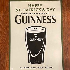 Vintage Guinness Stout Happy St. Patrick&#39;s Day Pint Poster 30” x 24”