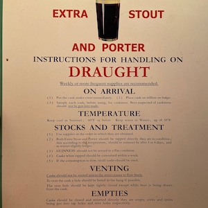 Vintage Guinness Extra Stout Draught Pouring Instructions to Barkeepers Metal Sign 15” x 11”