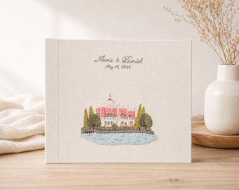 Personalized Wedding Guest Book - Custom Venue Hand Embroidery Guestbook - Handmade Wedding Album - Wedding Keepsake Villa Feltrinelli
